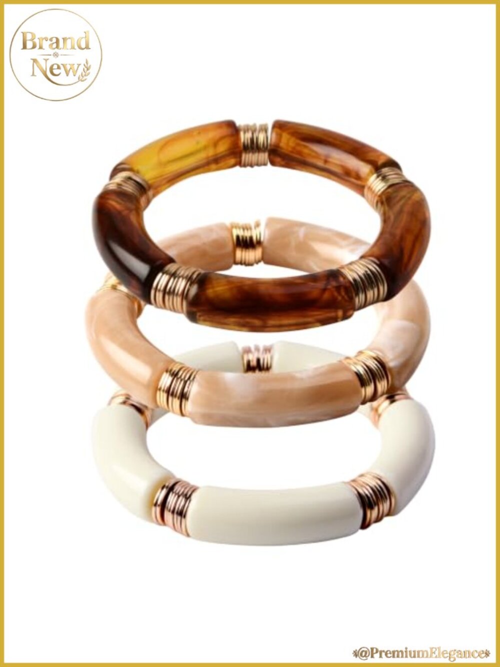 Acrylic Gold Plated Beaded Bangle Bracelet Set Stretchable Women